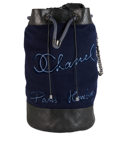 Paris Hamburg Drawstring Backpack, &pound;1,500, Handbags, Blue, Fabric/Leather, Front view